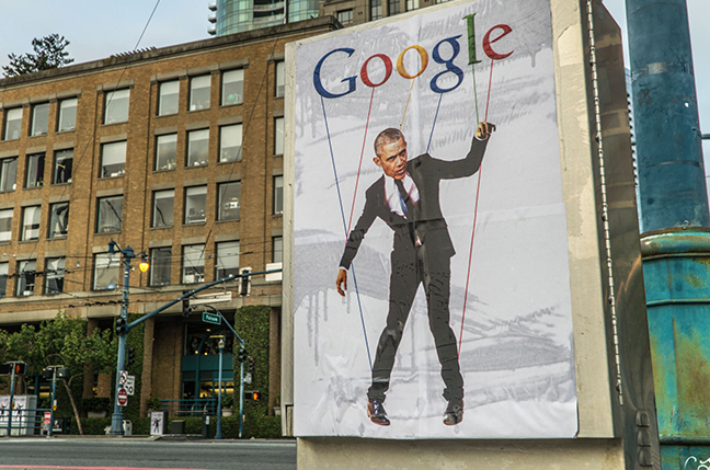 Obama as Google's puppet: street poster