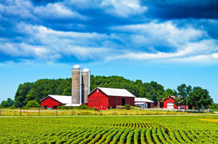 A farm and house