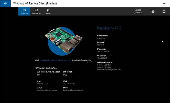 Remote Desktop to a Pi running Windows 10 IoT Core