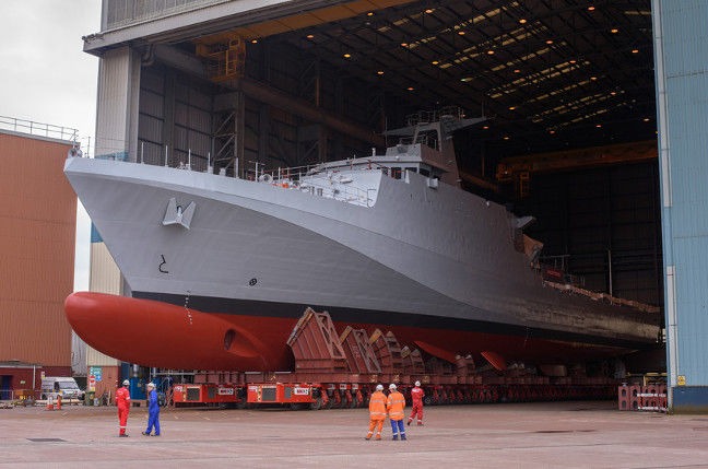 HMS Forth on her remote control trolley. Pic: BAE Systems