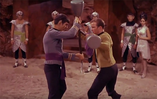 Kirk and Spock fight