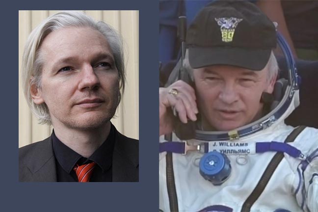 Jeff Williams Photo credit: NASA tv. Julian Assange photo credit: Cropped pic by Espen Moe licensed under CC2.0 