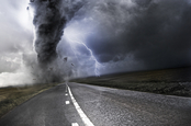 thunderclouds gather ... tornado on street