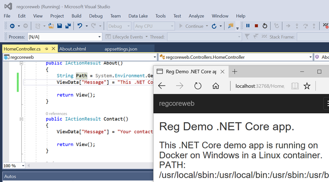 Visual Studio 2017 running ASP.Net Core in a Linux container on Docker on Windows