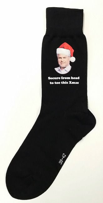 Sock with Eugene Kaspersky's face on it, given out by his company