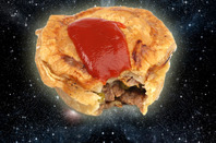 Meat pie floating in space. photo composed of several shutterstock images