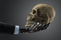 Robot hand human skull photo via Shutterstock