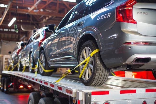 Uber self-driving car on a transport truck