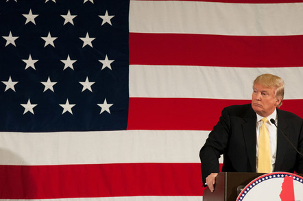 Trump with flag photo via Shutterstock