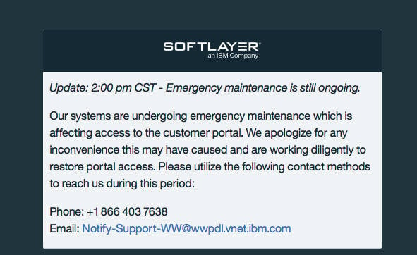 SoftLayer outage notice