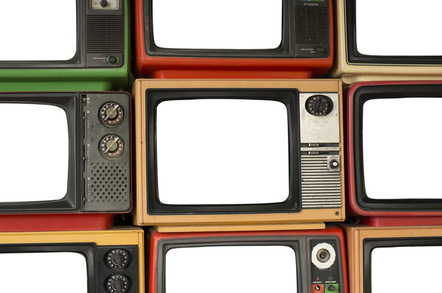 Wall of TV screens photo via Shutterstock