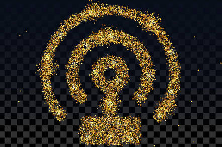 Wireless icon in gold glitter