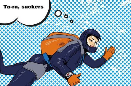 Woman parachutes off...