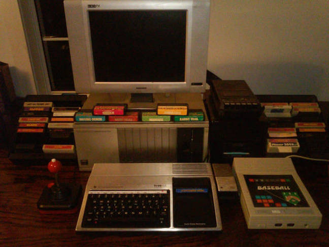 A TI-99/4A with game carts A TI-99/4A with game carts
