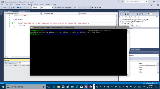 Youu can compile and debug Linux applications with Visual Studio on Windows 10
