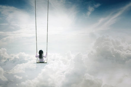 Girl on a swing above the clouds. Photo by shutterstock