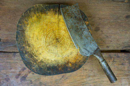 Chopping block and meat cleaver