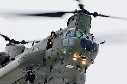 An RAF Chinook Mk.3 over RAF Odiham, Hampshire, in 2013. Crown copyright