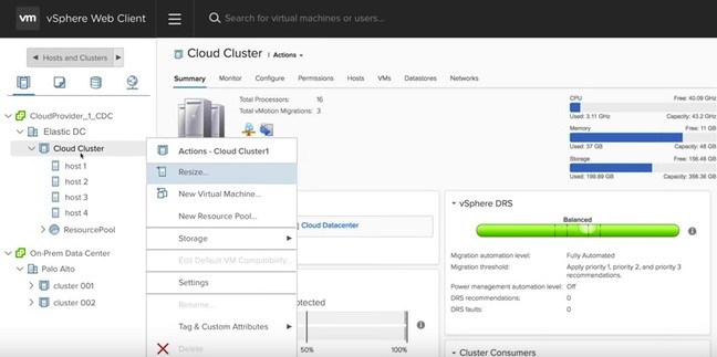 The vSphere Web Client spanning on-prem and AWS resources