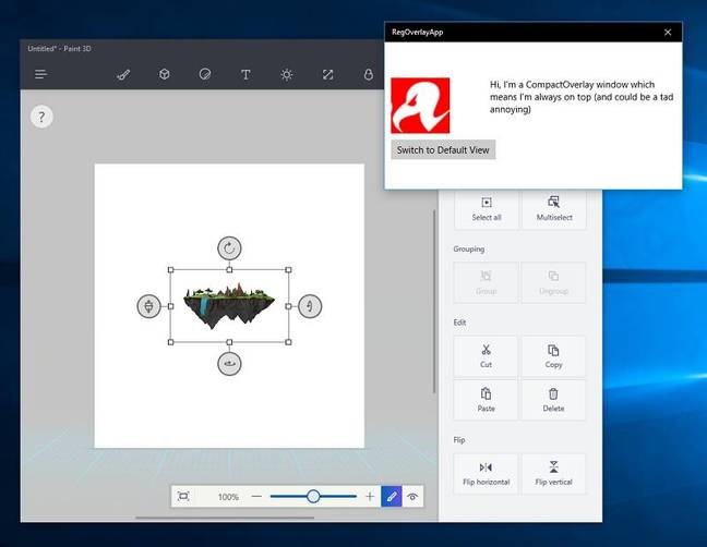Compact Overlay, or picture in picture, is designed for things like chat applications Compact Overlay, or picture in picture, is designed for things like chat applications