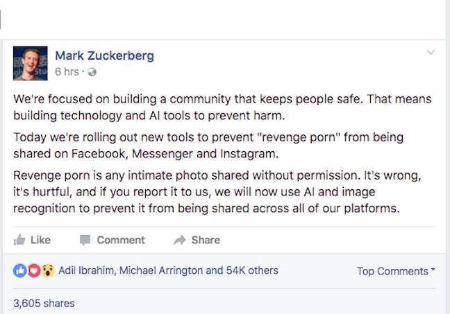 Zuckerberg's Facebook post