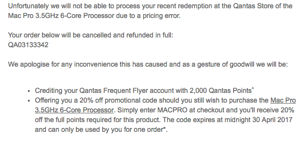 Qantas apology for super-cheap Mac Pro