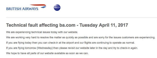 BA website down