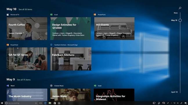 Activity Cards in the forthcoming Windows Timeline