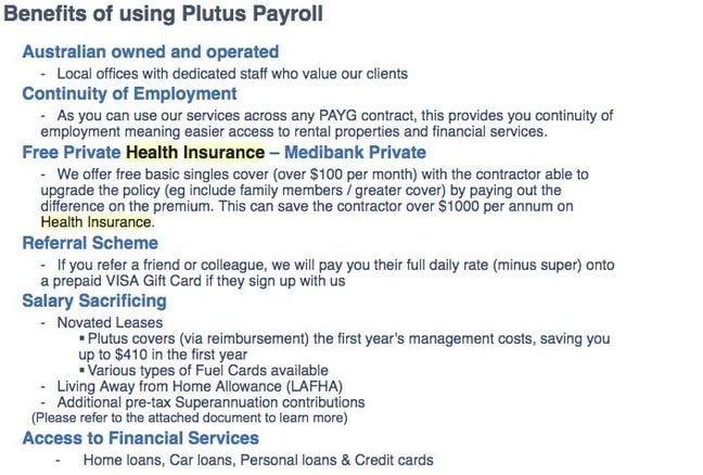 An email from a Plutus Payroll worker to a prospect