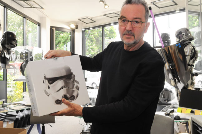 Andrew Ainsworth stormtrooper helmet in box photo Gavin Clarke