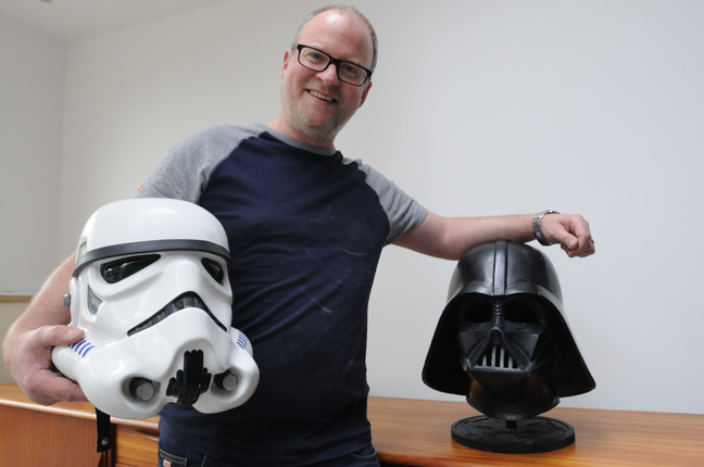 Mark Edwards with stormtrooper and Vader photo by Gavin Clarke