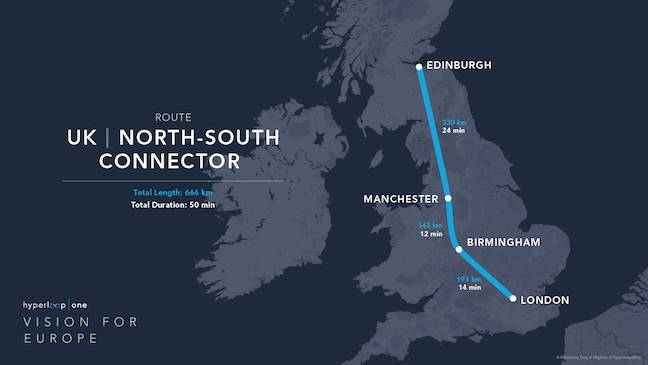 Hyperloop One's proposed North-South route