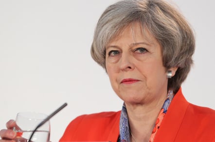 Theresa May glass of water photo via Shutterstock