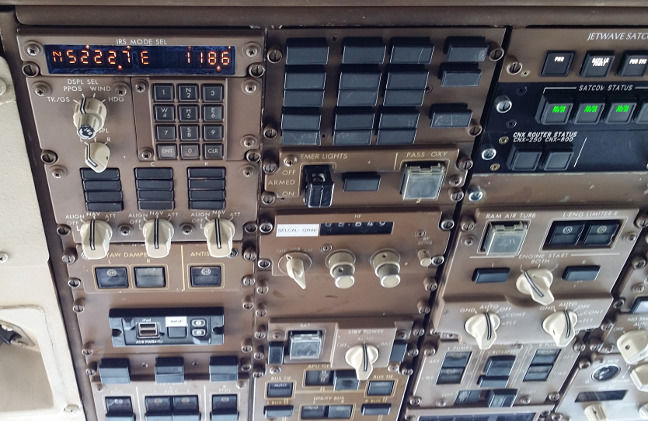 The captain's side of the overhead panel. Spot the mods for modern times!