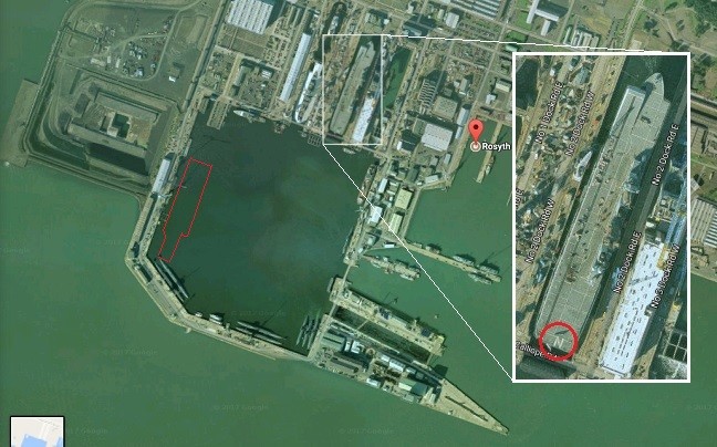 Rosyth Dockyard in the late 2000s. Underlying imagery from Google Maps