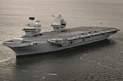 HMS Queen Elizabeth on her first sortie out of Rosyth, 26 June 2017. Crown copyright