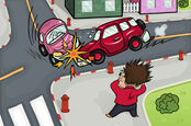 Cars crash, man looks on - illustration. 