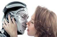 woman kissing robot