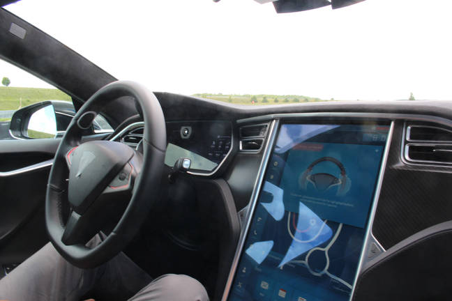 Bosch-Tesla driverless car driving. Pic: Rebecca Hill