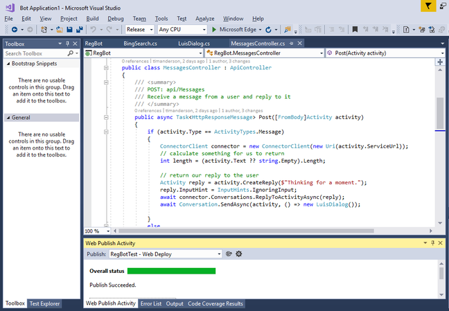 Developing RegBot in Visual Studio