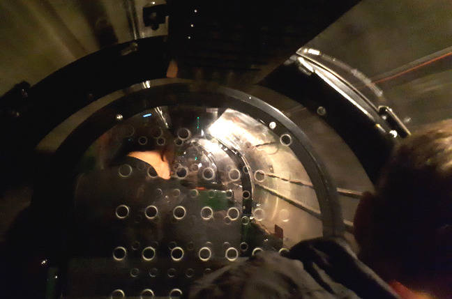 View from inside a Mail Rail carriage, facing forward