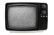 Black and white television with white noise
