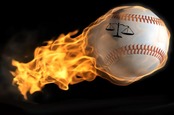 FLAMING BASEBALL WITH JUSTICE SCALES LOGO