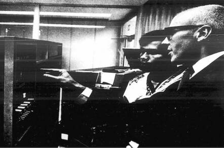 IBM archival photo of Joseph Grimes at the Universidad Nacional Autonoma de Mexico