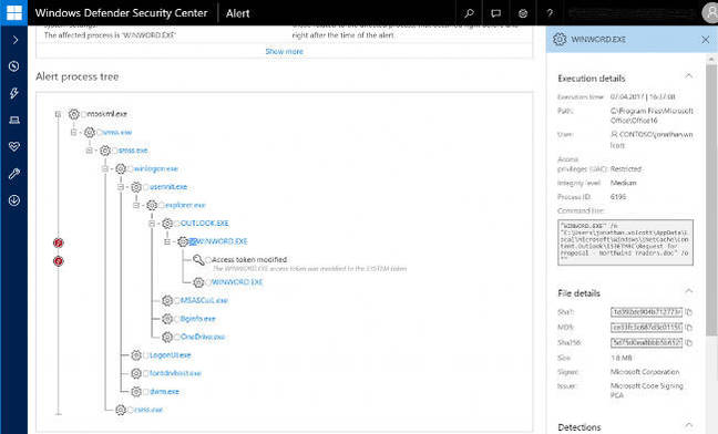 Screencap of Windows Defender ATP