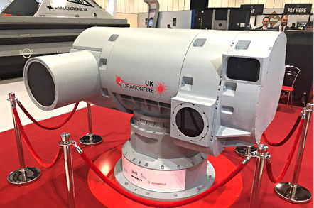 The Dragonfire laser turret mockup at DSEI 2017. Pic: MBDA