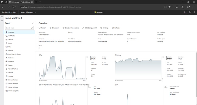 Microsoft's project Honolulu core server management functions