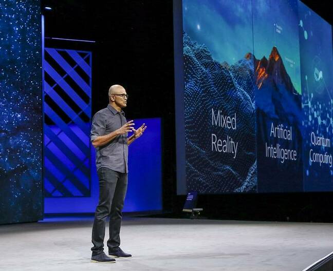 Microsoft CEO Satya Nadella on stage at Ignite