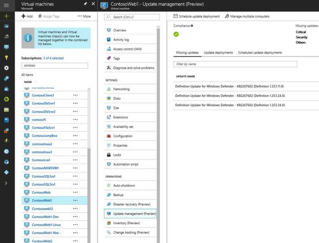 Operations in the Azure Portal include managing updates, examining installed applications, and tracking changes Operations in the Azure Portal include managing updates, examining installed applications, and tracking changes