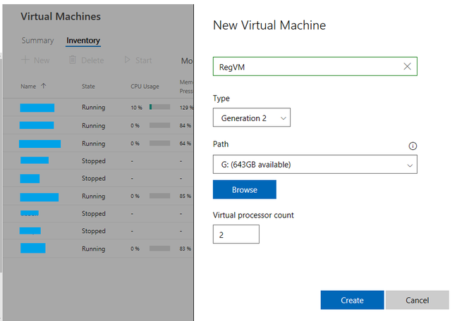 Creating a virtual machine via the browser Creating a virtual machine via the browser